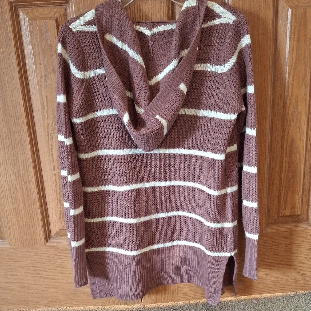 Striped Hooded Cardigan in Brown and Cream - Picture 3 of 3